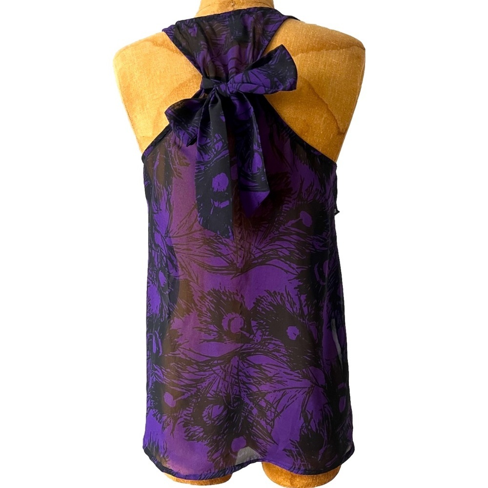 Charlotte Russe Sheer Purple Ruffle Tank W/ Back Tie Accent XS Like New! - Picture 3 of 5